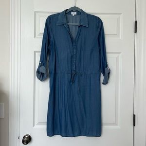 Crown & Ivy Denim Chambray Tie Waist Shirt Dress